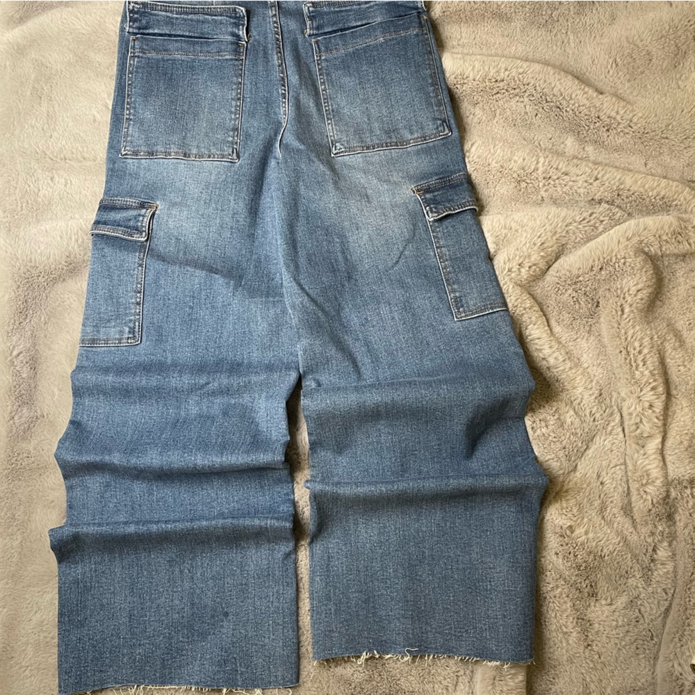 OAT New York High-Rise Cargo Wide Leg Jeans Utility Denim 10/30 Blue Casual - Picture 11 of 12